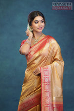 Load image into Gallery viewer, Golden and Red Dola Silk Saree - Keya Seth Exclusive