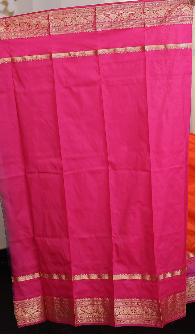 Orange and Pink Pure Silk Kanjivaram Saree - Keya Seth Exclusive