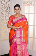 Load image into Gallery viewer, Orange and Pink Pure Silk Kanjivaram Saree - Keya Seth Exclusive