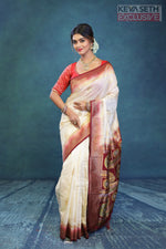 Load image into Gallery viewer, Off-white and Maroon Dola Silk Saree - Keya Seth Exclusive