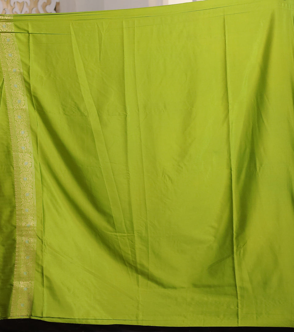 Leaf Green Satin Silk Saree - Keya Seth Exclusive