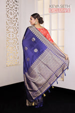 Load image into Gallery viewer, Navy Blue Satin Silk Saree - Keya Seth Exclusive
