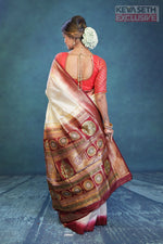 Load image into Gallery viewer, Off-white and Maroon Dola Silk Saree - Keya Seth Exclusive
