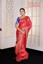 Load image into Gallery viewer, Red Satin Silk Saree - Keya Seth Exclusive