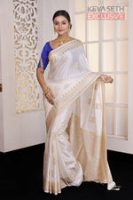Load image into Gallery viewer, White Satin Silk Saree - Keya Seth Exclusive