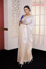Load image into Gallery viewer, White Satin Silk Saree - Keya Seth Exclusive