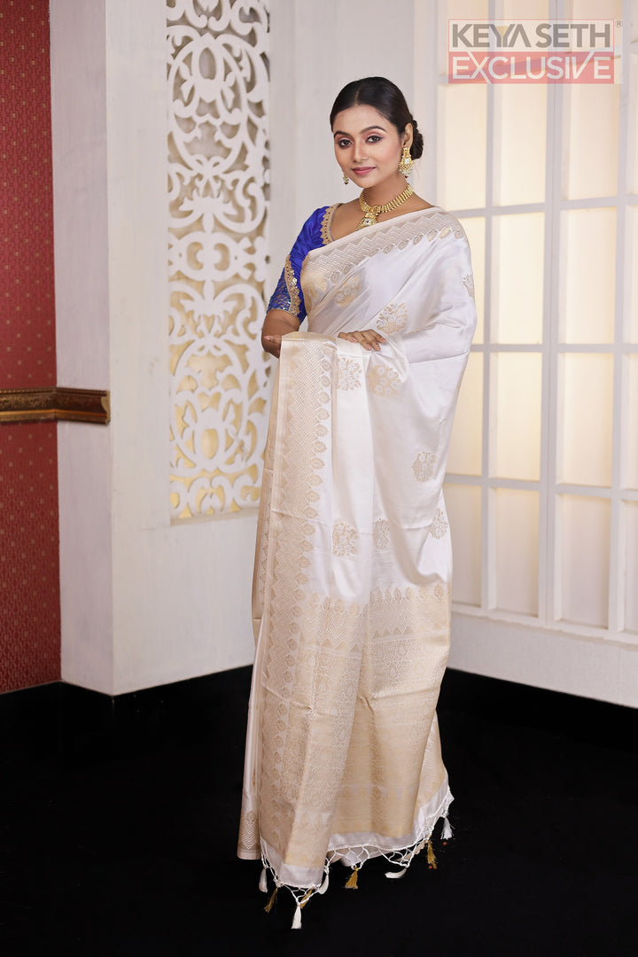 White Satin Silk Saree - Keya Seth Exclusive