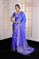 Load image into Gallery viewer, Deep Blue Satin Silk Saree - Keya Seth Exclusive