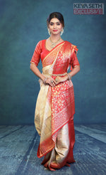 Load image into Gallery viewer, White Dupion Silk Saree with Red Border - Keya Seth Exclusive
