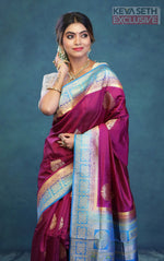 Load image into Gallery viewer, Magenta and Blue Dola Silk Saree - Keya Seth Exclusive