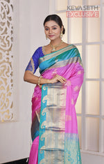 Load image into Gallery viewer, Pink and Green Pure Silk Kanjivaram Saree - Keya Seth Exclusive