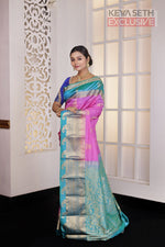 Load image into Gallery viewer, Pink and Green Pure Silk Kanjivaram Saree - Keya Seth Exclusive