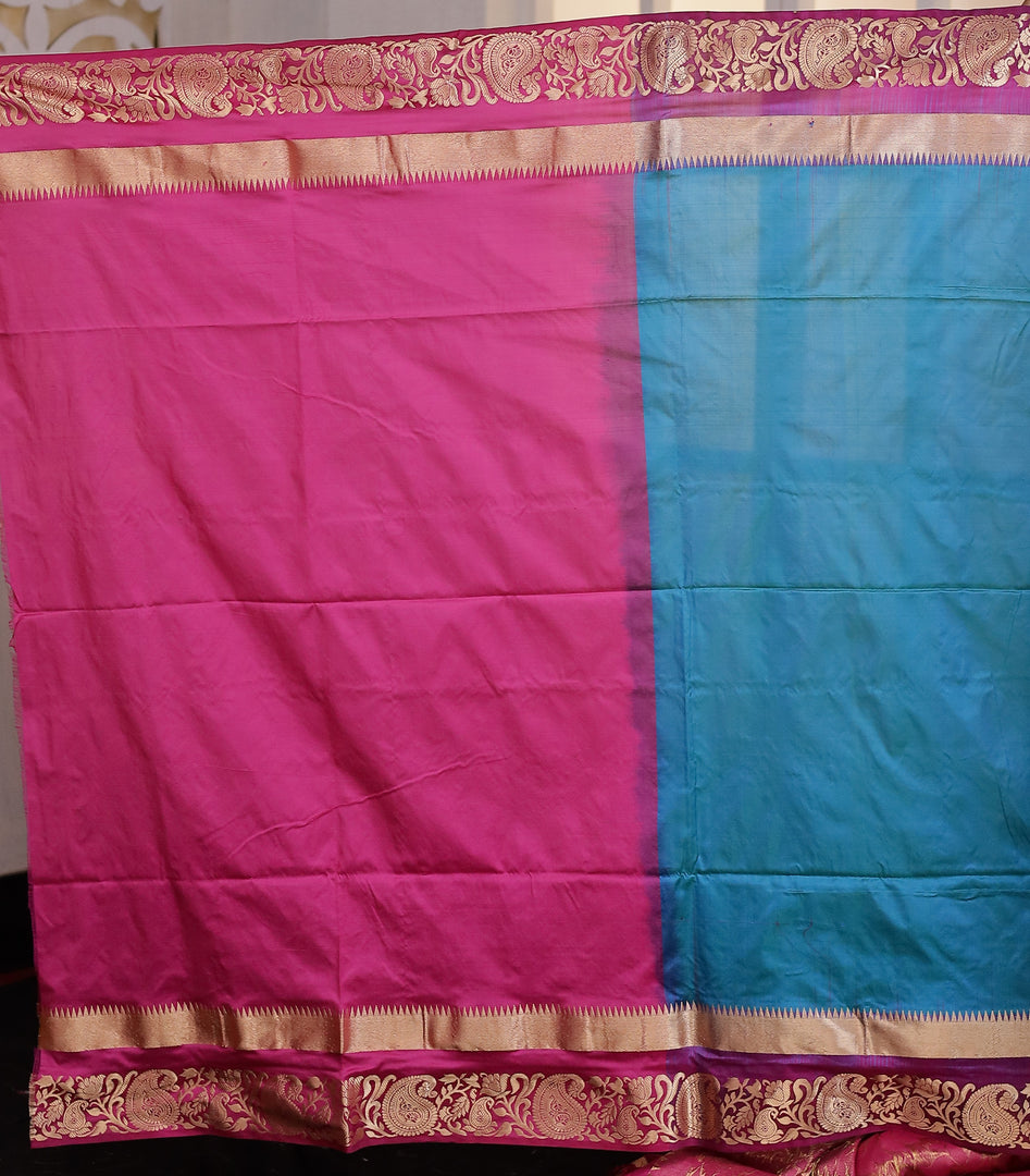 Blue and Mauve Pure Silk Kanjivaram Saree - Keya Seth Exclusive