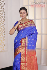 Load image into Gallery viewer, Royal Blue and red Pure Silk Kanjivaram Saree - Keya Seth Exclusive