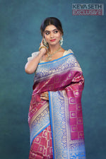 Load image into Gallery viewer, Magenta Dupion Silk Saree with Blue Border - Keya Seth Exclusive