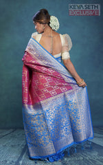 Load image into Gallery viewer, Magenta Dupion Silk Saree with Blue Border - Keya Seth Exclusive