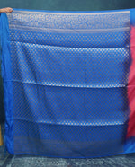 Load image into Gallery viewer, Peach Dupion Silk Saree with Blue Border - Keya Seth Exclusive