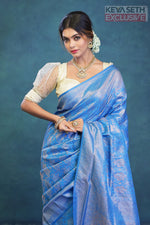 Load image into Gallery viewer, Blue Dola Silk Saree with Golden Zari - Keya Seth Exclusive