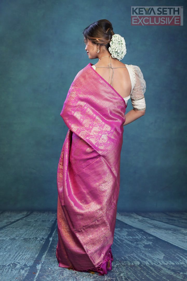 Magenta Dola Silk Saree with Golden Zari - Keya Seth Exclusive