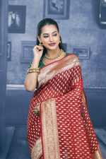 Load image into Gallery viewer, Red Soft Tissue Saree with Butta Work - Keya Seth Exclusive
