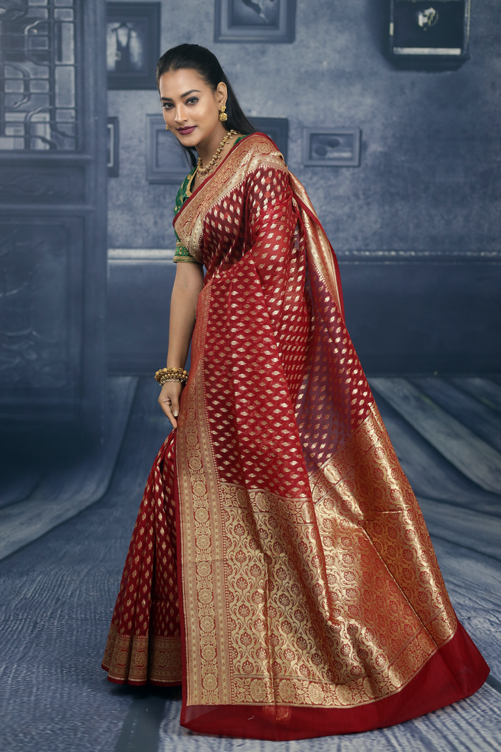 Red Soft Tissue Saree with Butta Work - Keya Seth Exclusive