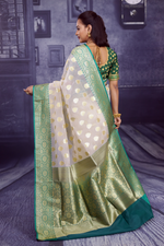Load image into Gallery viewer, Off-white with Green Border Tissue Saree - Keya Seth Exclusive

