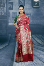 Load image into Gallery viewer, Bright Maroon Banarasi Saree with Minakari Work - Keya Seth Exclusive

