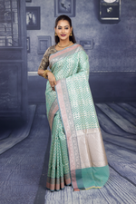 Load image into Gallery viewer, Sea Green Soft Tissue Saree with Double Borders - Keya Seth Exclusive