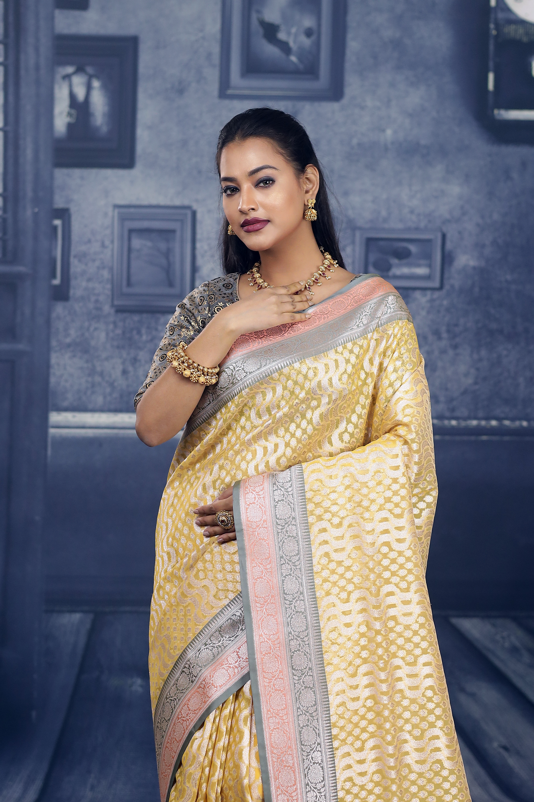 Yellow Soft Tissue Saree with Double Borders - Keya Seth Exclusive