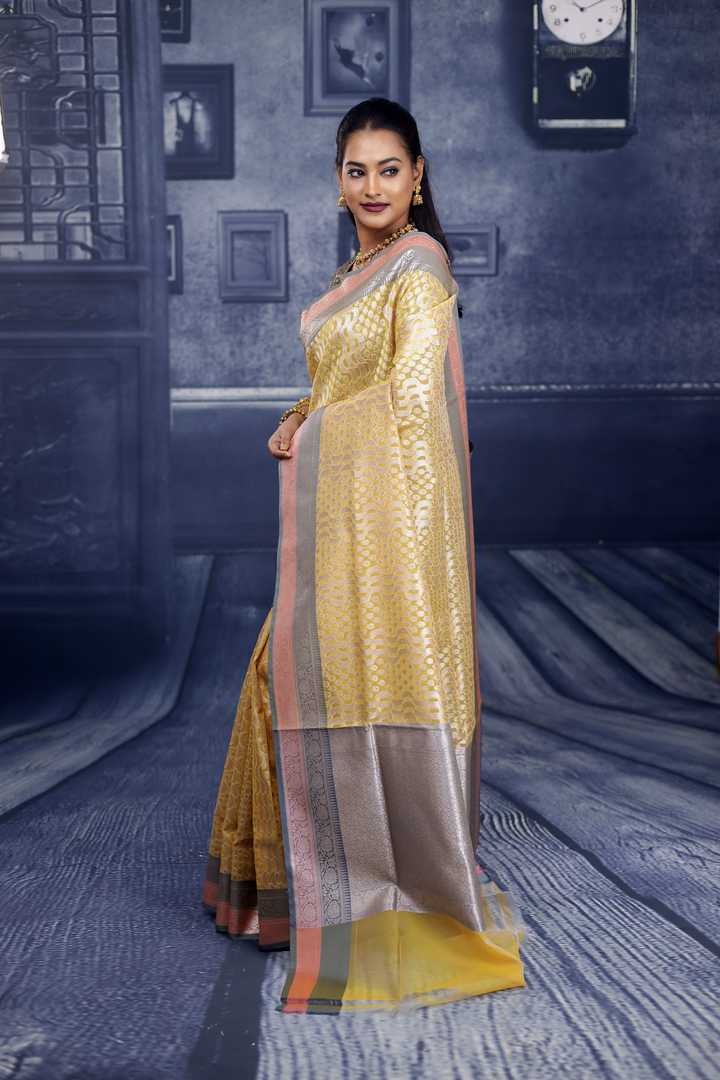 Yellow Soft Tissue Saree with Double Borders - Keya Seth Exclusive