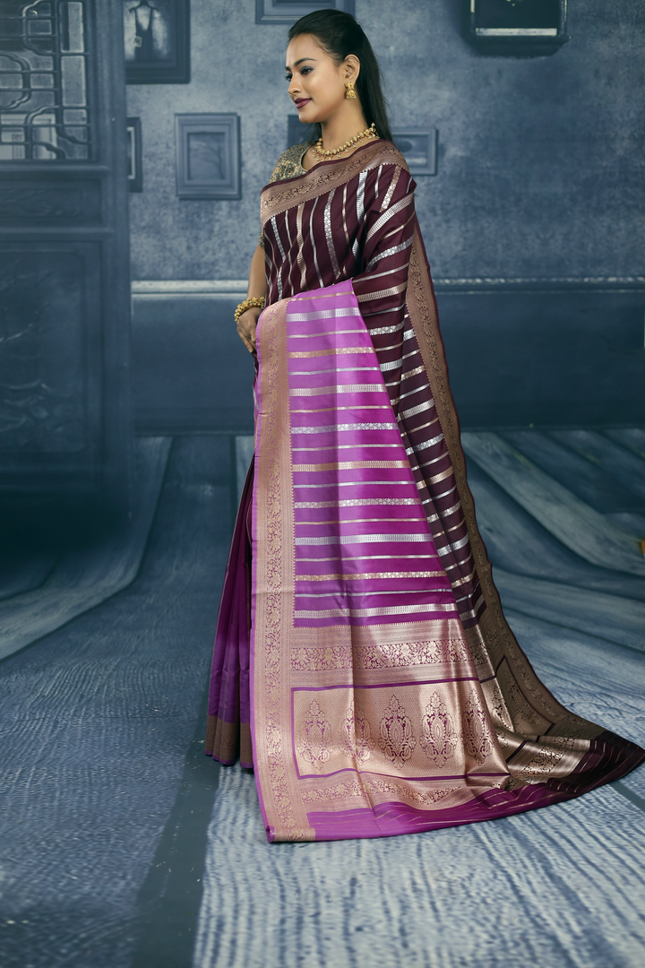 Magenta and Lavender Semi Katan Silk Saree - Keya Seth Exclusive