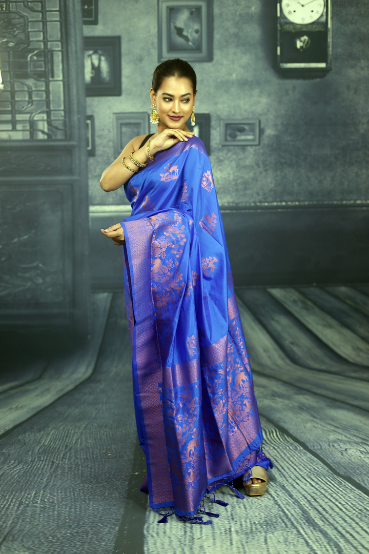 Royal Blue Soft Arani Silk Saree - Keya Seth Exclusive