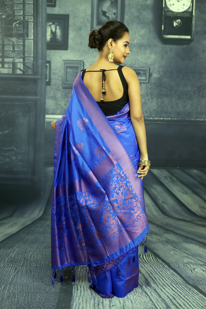 Royal Blue Soft Arani Silk Saree - Keya Seth Exclusive