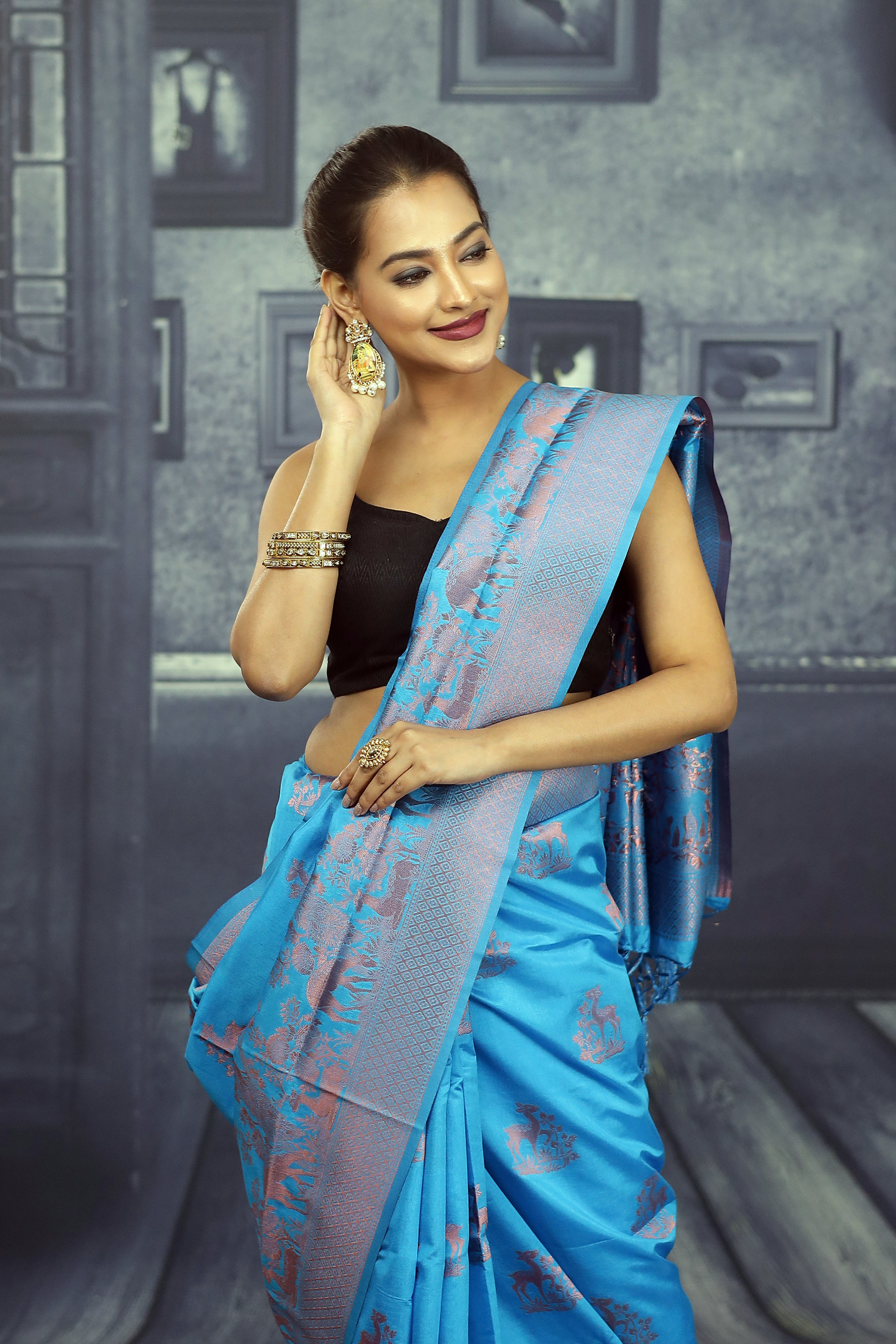 Blue Soft Arani Silk Saree - Keya Seth Exclusive