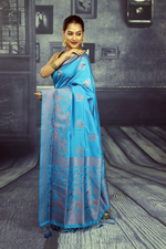 Load image into Gallery viewer, Blue Soft Arani Silk Saree - Keya Seth Exclusive