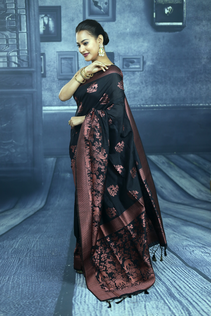 Black Soft Arani Silk Saree - Keya Seth Exclusive