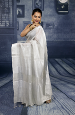 Load image into Gallery viewer, Silver Linen Handloom Saree - Keya Seth Exclusive