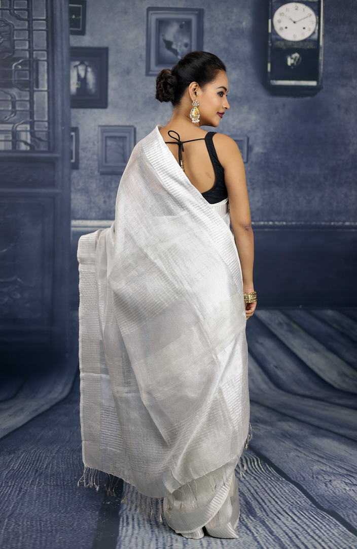 Silver Linen Handloom Saree - Keya Seth Exclusive