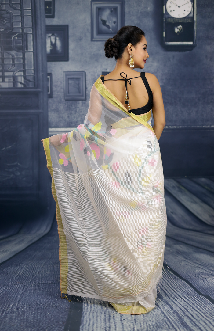 Off-white Floral Handloom Saree - Keya Seth Exclusive
