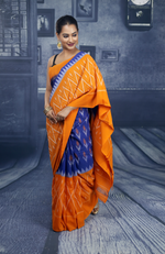 Load image into Gallery viewer, Blue and Yellow Cotton Ikkat Saree - Keya Seth Exclusive