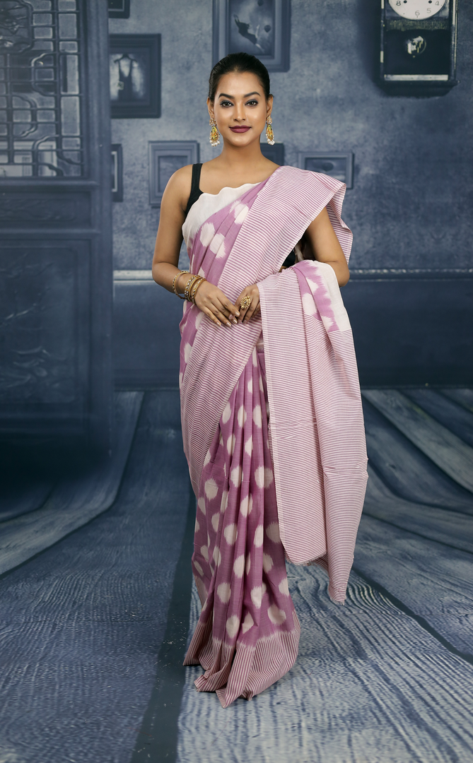 Pink and White Cotton Ikkat Saree - Keya Seth Exclusive