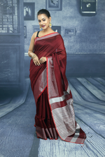 Load image into Gallery viewer, Maroon with Red Border Linen Handloom Saree - Keya Seth Exclusive
