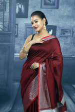 Load image into Gallery viewer, Maroon with Red Border Linen Handloom Saree - Keya Seth Exclusive