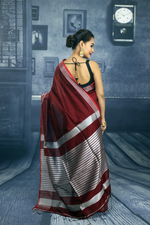 Load image into Gallery viewer, Maroon with Red Border Linen Handloom Saree - Keya Seth Exclusive
