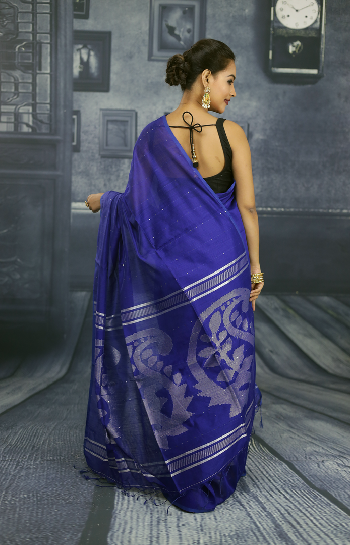 Navy blue Linen Handloom Saree - Keya Seth Exclusive