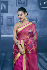Load image into Gallery viewer, Pink Floral Handloom Saree - Keya Seth Exclusive