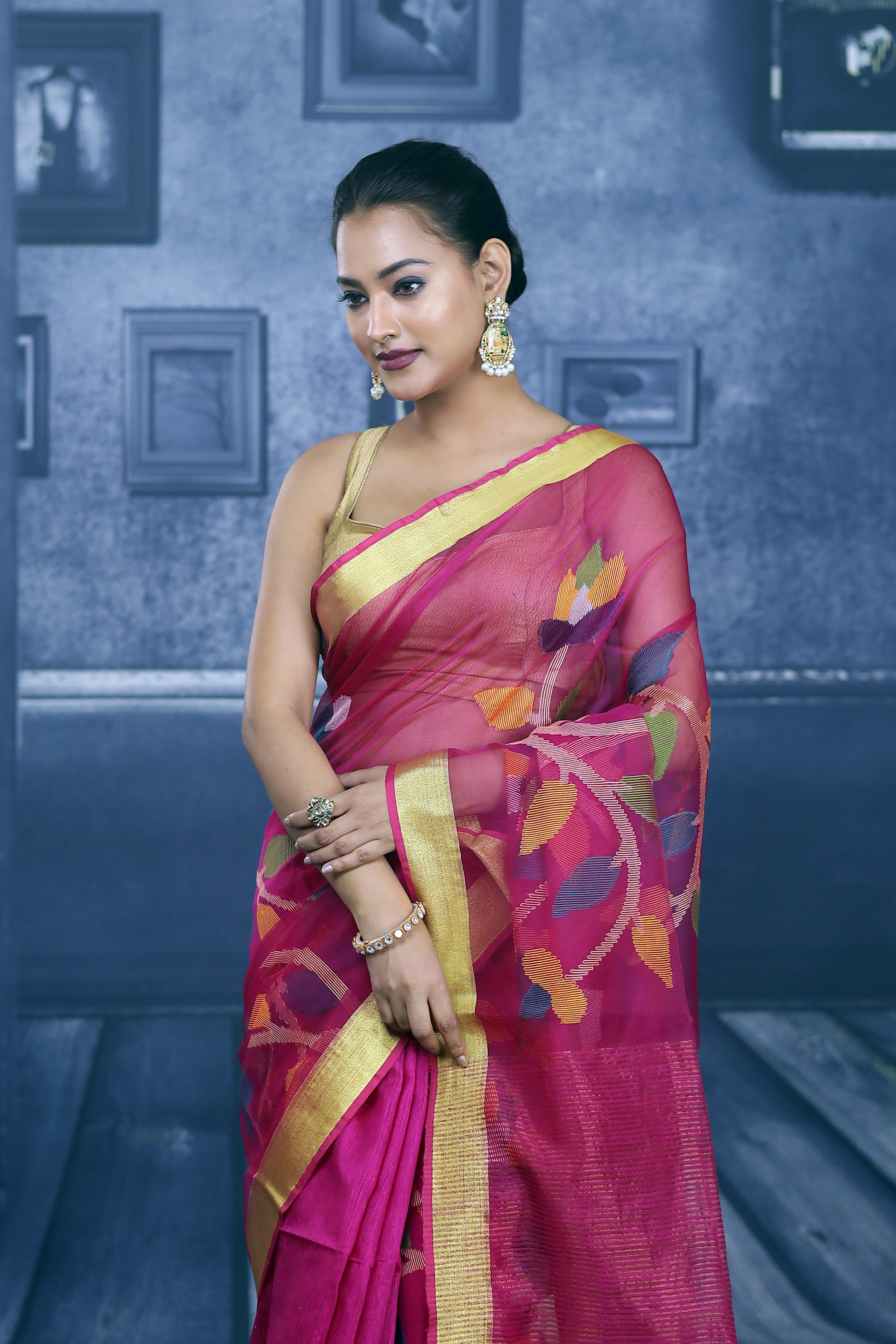 Pink Floral Handloom Saree - Keya Seth Exclusive