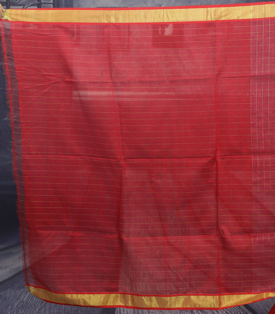 Red Checker Linen Handloom Saree - Keya Seth Exclusive