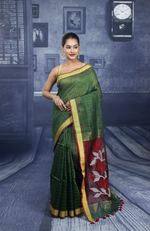 Load image into Gallery viewer, Deep Green Checker Linen Handloom Saree - Keya Seth Exclusive
