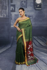 Load image into Gallery viewer, Deep Green Checker Linen Handloom Saree - Keya Seth Exclusive